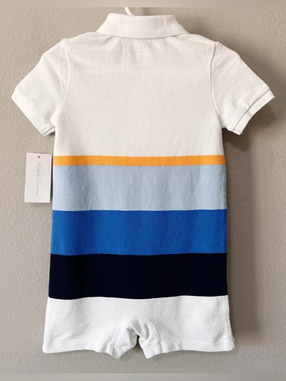 Ralph Lauren NWT Baby Boy Striped Rugby Cotton Shortall 12 Months Preppy